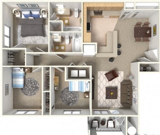 3 BEDROOM 2 BATH floor plan